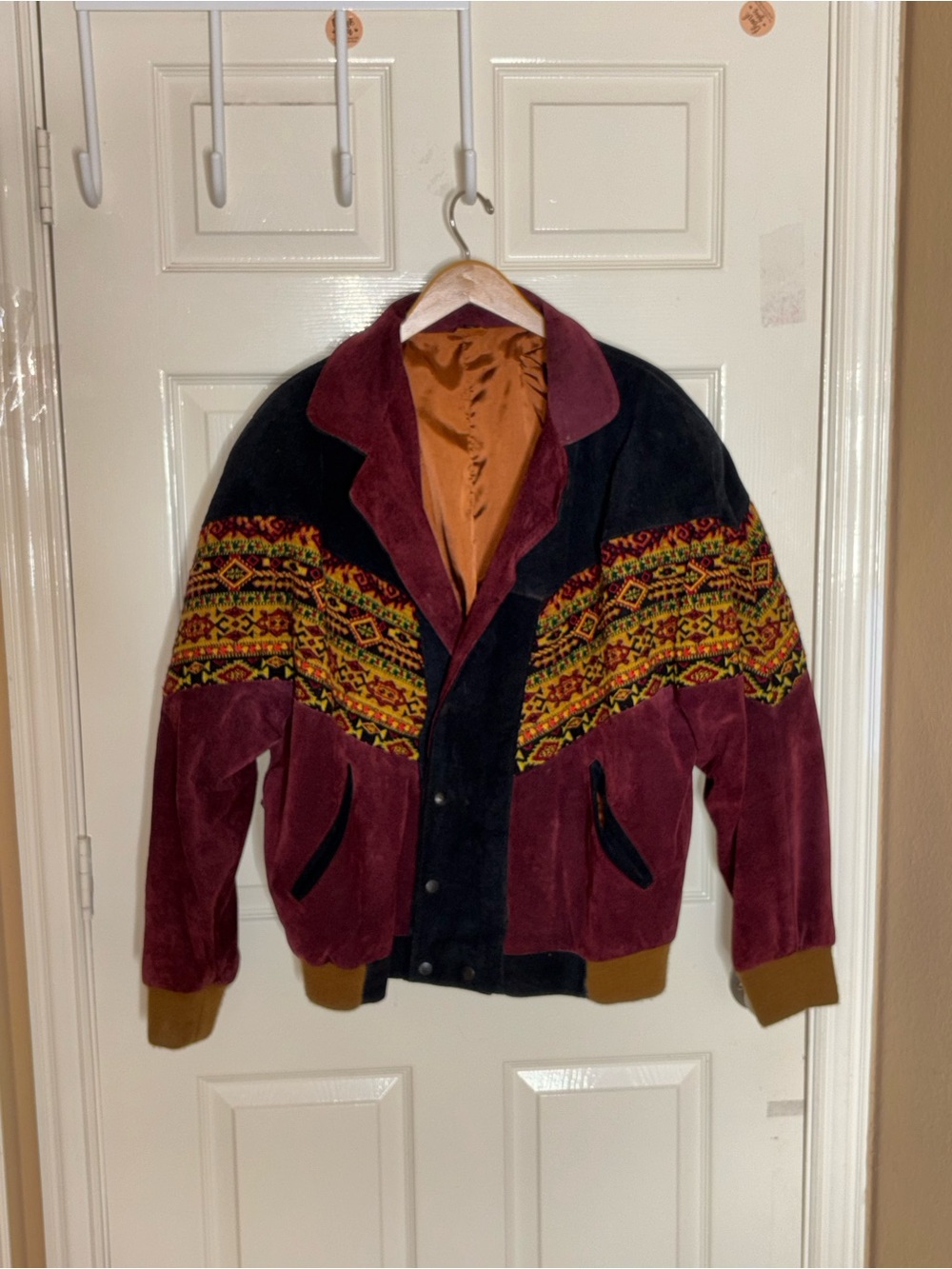 Vintage Aztec Navajo Bomber Jacket – Inca Style Brown Leather Festival Coat Med - Picture 7 of 9